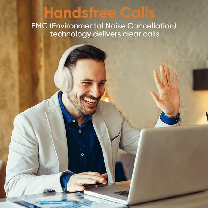 Active Noise Cancelling Headphones, ANC Wireless Over Ear Headsets, Bluetooth Headphones with Built-in Microphone, Hi-Res Audio, Low Latency, 60H Playtime, for Travel, Home, Work