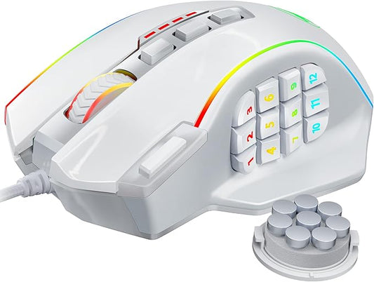Redragon Gaming Mouse, MMO Gaming Mouse UP 12400 DPI, 19 Macro Programmable Buttons, RGB Mouse with 12 Side Buttons, 8 * 2.4g Weight Tuning for PC Laptop MOBA FPS, White