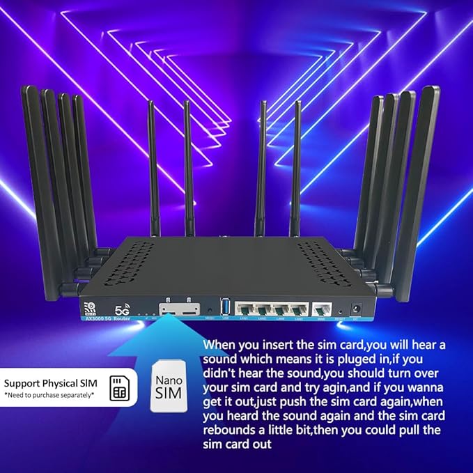 Wilflyer 5G SA NSA AX3000 WiFi 6 CPE Router for Globa Countries,Dual SIM Card Slot Celllular High Speed Wireless Router, 4 x 4 MU-MIMO，Detachable Antennas，Z8102AX-T-RM520NGL