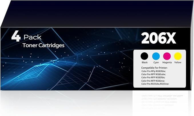 206X Toner Cartridges 4 Pack High Yield Pro MFP M283fdw M283cdw,Compatible for HP 206X 206A HP206A HP206X Toner Cartridges Set(with Chip) for Color Laserjet Pro MFP M283cdw M283fdw M255dw M255nw