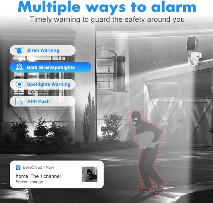 MMQ Solar Security Cameras Wireless Outdoor, 4MP PTZ Powered Security Cameras for Home, Security Camera Outside with PIR Motion Detection, Color Night Vision, Two Way Audio, Compatible with Alexa