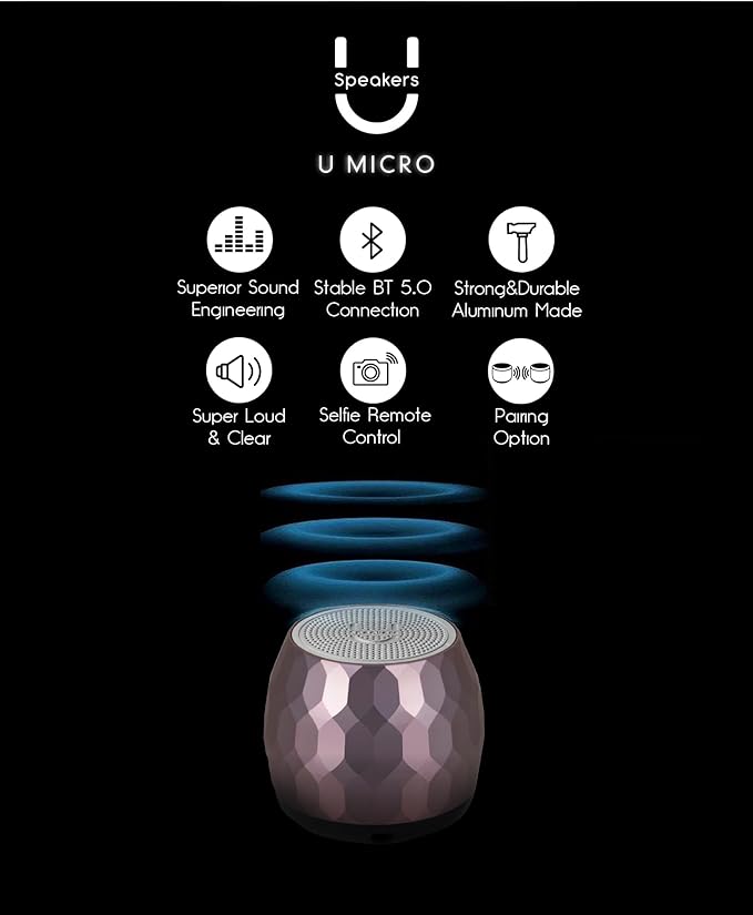 Fashionit U Micro - Small Bluetooth Speaker | Coin-Sized Speakers Bluetooth Wireless with Built-in Mic & Remote Shutter | Portable Rich Sound for Travel, Shower, Beach | Glam Lilac