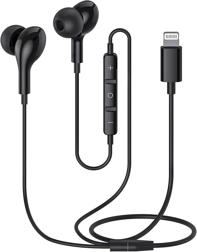 Guguearth Wired Headphones Earbuds for iPhone with Lightning Connector,Apple MFi Certified, Magnetic Wired Ear Buds Earphones with Built-in Mic Compatible 14 13 12 11 Pro Max X XS XR 8 7 Plus(Black)