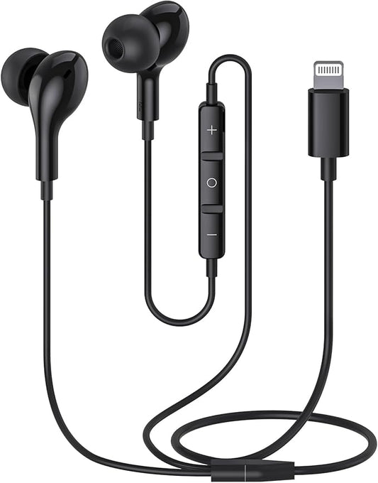 Guguearth Wired Headphones Earbuds for iPhone with Lightning Connector,Apple MFi Certified, Magnetic Wired Ear Buds Earphones with Built-in Mic Compatible 14 13 12 11 Pro Max X XS XR 8 7 Plus(Black)