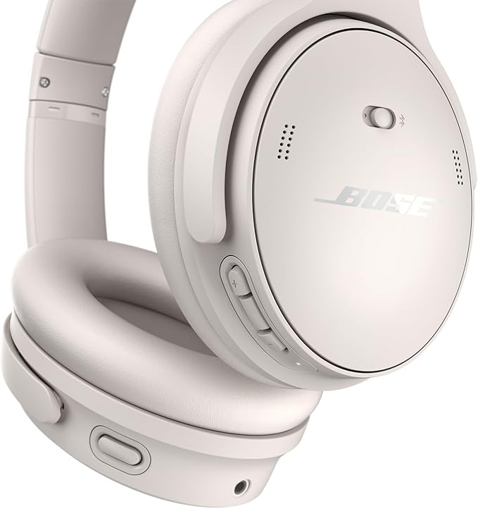 Bose QuietComfort Bluetooth Headphones, Wireless Headphones with Active Over Ear Noise Cancelling and Mic, Deep Bass, Up to 24 Hours of Playtime, White Smoke