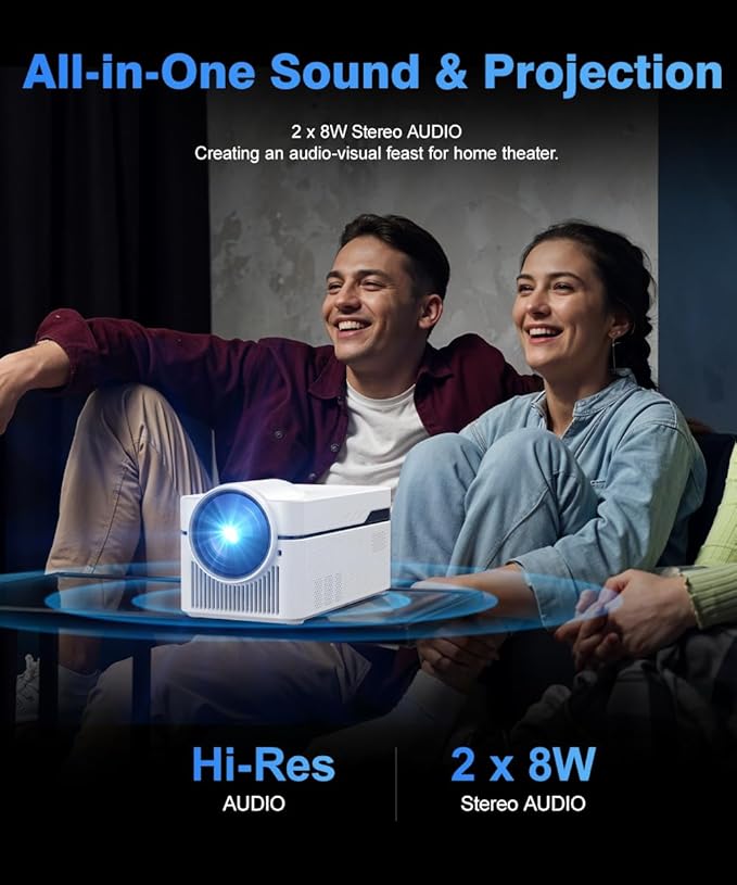 Short Throw Projector with 4k Support, Built-in Android 13, Smart Projector with Wifi and Bluetooth , Electric Focus, 2 x 8W Stereo Speakers for Bedroom and Outdoor Use HY450NTV