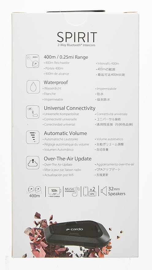 Cardo Systems Spirit HD Motorcycle Bluetooth Communication Headset, 2-Way Bluetooth, Thin 40mm Speakers, Waterproof, Universal Connectivity - Single Pack