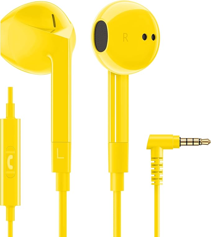 LUDOS FEROX Wired Earbuds in-Ear Headphones, 5 Years Warranty, Earphones with Microphone, Noise Isolation Corded for 3.5mm Jack Ear Buds for iPhone, Samsung, Laptop, Kids, School Students - Yellow