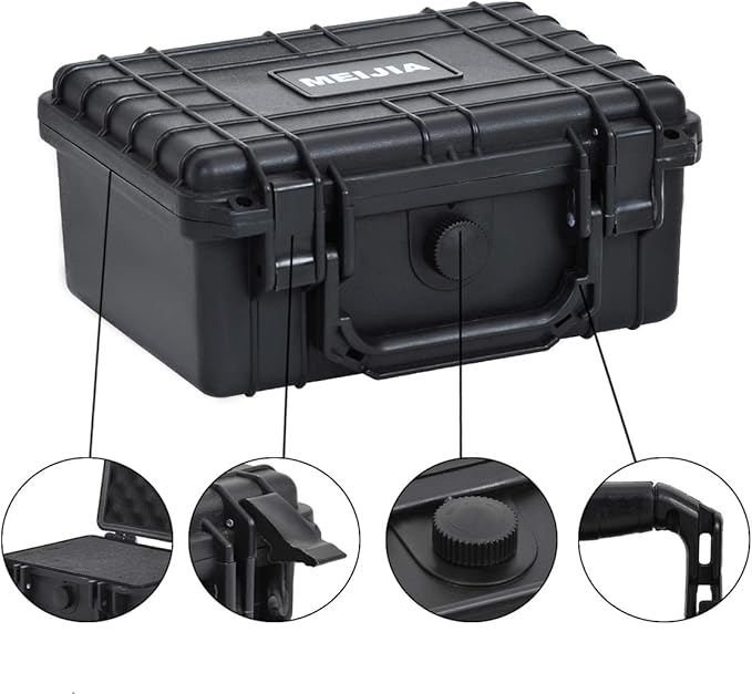 MEIJIA Portable Waterproof Protective Hard Case,Compact Camera Case with Customizable Fit Foam,Elegant Black,Fit for Drones,Camera,Lens, 9.17inchx7.56inchx4.33inch, Black, Dry Case