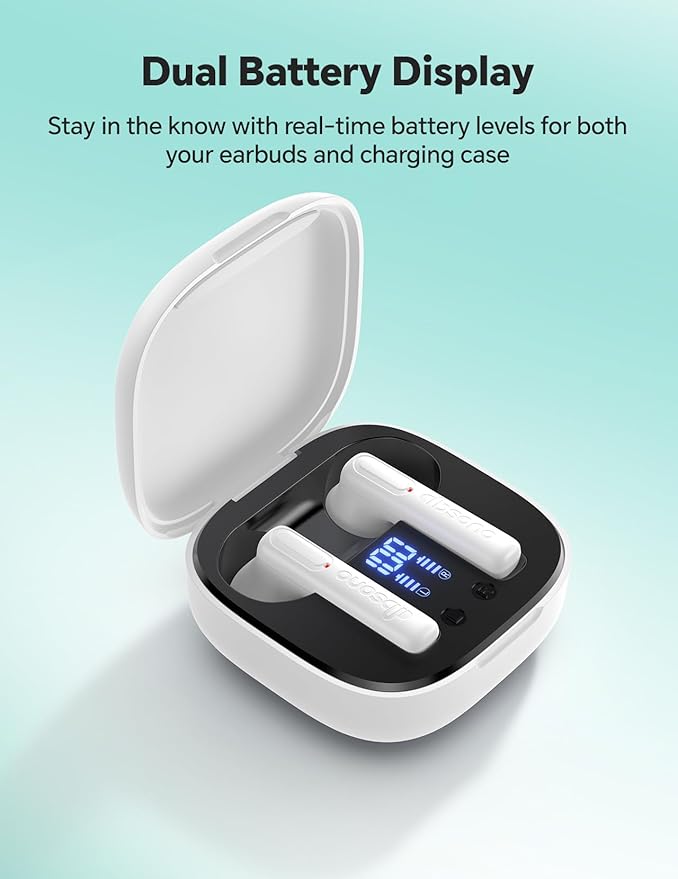 Wireless Earbuds Bluetooth V5.3 Headphones 25H Playtime Waterproof Ear Buds with Mic Lightweight in Ear Earphones for Android/iOS Phone, Birthday White Elephant Stocking Stuffers for Women Men Adults