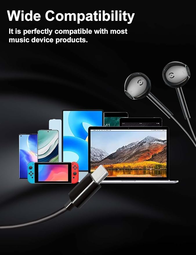 MAS CARNEY USB C Headphones Wired TH9,in Ear Type-C Earphone with Mic,USB-C Earbud Compatible with Apple iPhone 15 16 iPad, Samsung Galaxy S25 S24 A53,Google Pixel,Xiaomi Redmi,Huawei Honor,Oppo,Vivo