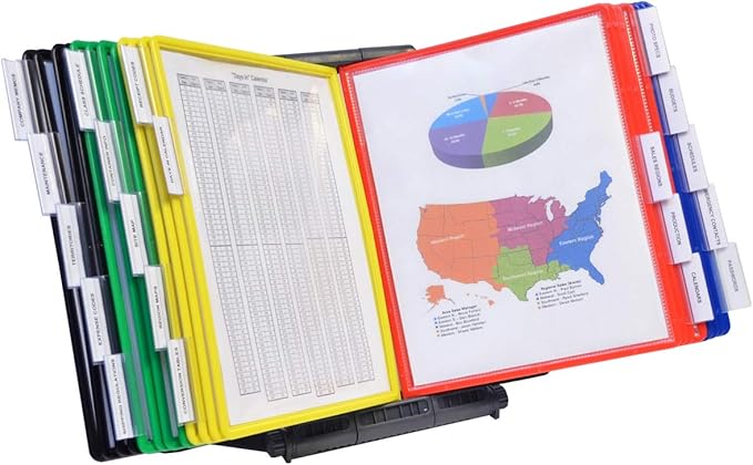 Ultimate Office AdjustaView 20-Pocket Desk Reference Organizer with Easy-Load Pockets and Compact Weighted Base for Stability (Colored Pockets)