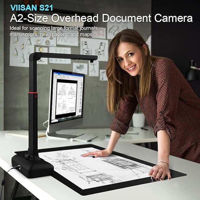 VIISAN Large Format Book & Document Scanner, Capture Size A2/A3, 26MP USB Document Camera with Auto-Flatten, Fingerprint Removal Technologies, Multi-Language OCR, Compatible with Windows & macOS