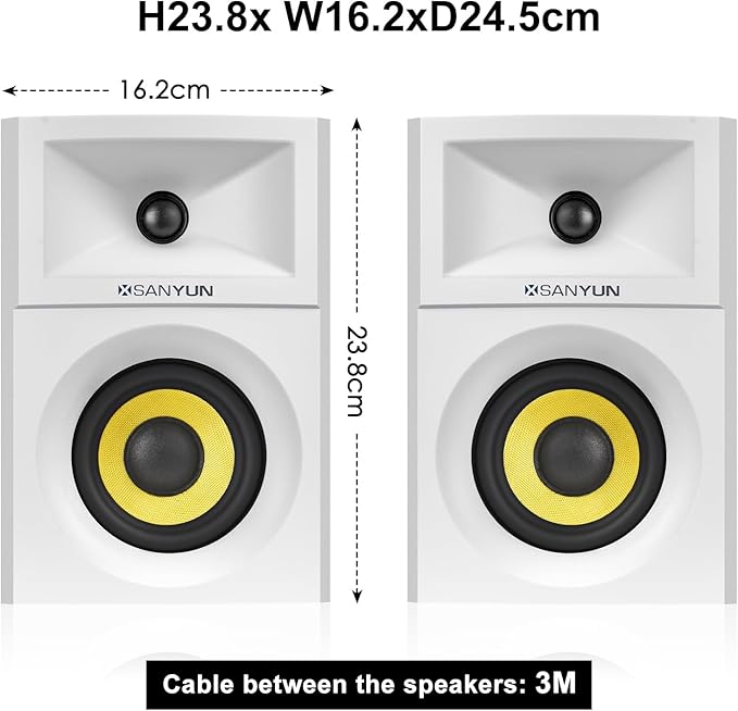 Sanyun SW205 4" Bookshelf Speakers | Immersive HiFi Audio with Virtual Surround | Flagship DAC/DSP Engine | Geometric Diffusion Cabinet | 80W, Bluetooth 5.4/Optical/AUX Inputs, Wireless Remote, White