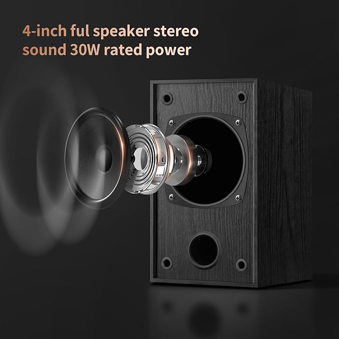 30W*2 Passive Bookshelf Speakers for Record Players and Home Theater Systems, Midrange and High-Frequency Stereo Speakers, Indoor Rear Surround Speakers, Requires a Receiver or Amplifier,Black