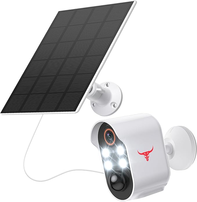 1080P Security Camera Wireless, Color Night Vision, Human Detection, Cloud Storage, 2-Way Audio, 2.4G WiFi, Live View, Indoor Outdoor Surveillance (4 Spotlights+Solar Panel)