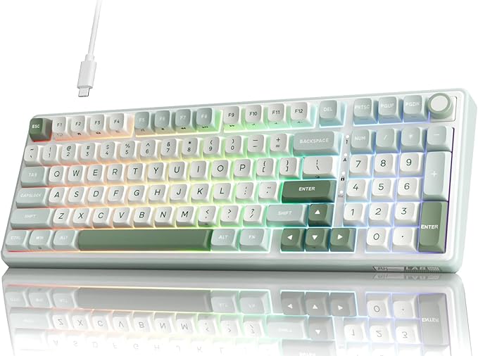 RK ROYAL KLUDGE R98 Pro Creamy Mechanical Keyboard, 96% Wired Gaming Keyboard RGB Backlit with Number Pad and Volume Knob, Gasket Mount, MDA Profile PBT Keycaps, Hot Swappable Pre-lubed Tactile Switch