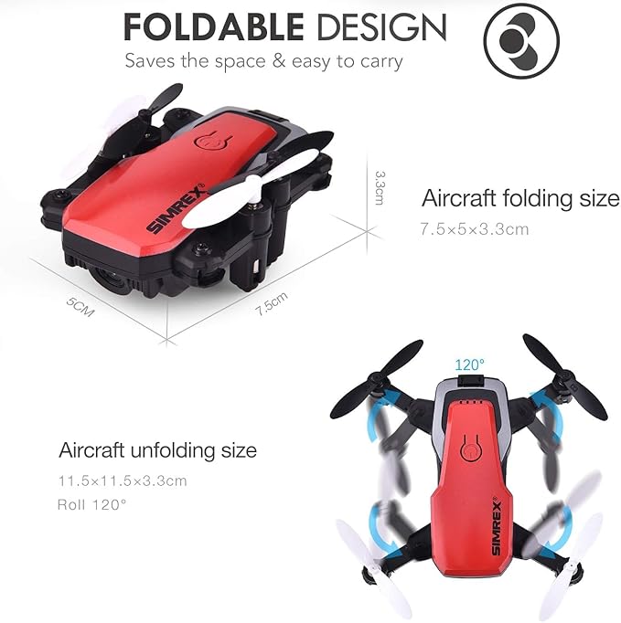 X300C Mini Drone with Camera 720P HD FPV, RC Quadcopter Foldable Drone With Altitude Hold, 3D Flip, Headless Mode, Gravity Control and 2 Batteries, Gifts for Kids, Adults, Beginner (Red)
