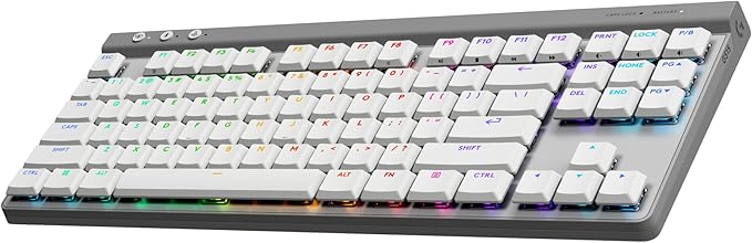 Logitech G515 Lightspeed TKL Low Profile Wireless Gaming Keyboard, LIGHTSYNC RGB, Thin Tenkeyless Design, Double-Shot PBT Keycaps, Linear (Red) Mechanical Switches - White