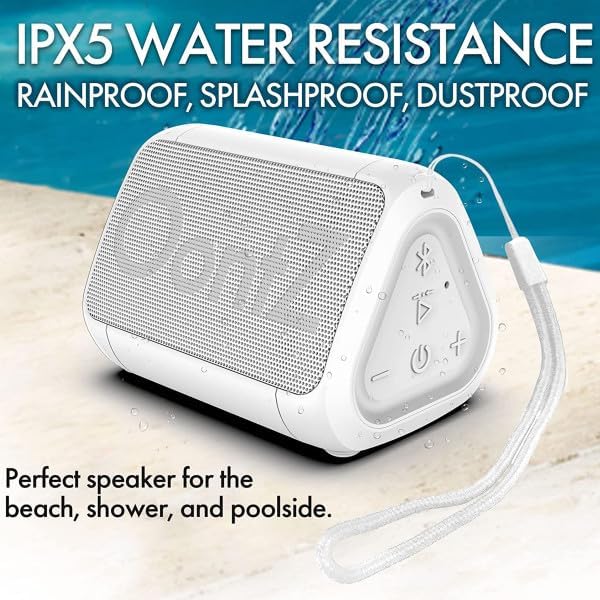 Angle Solo Portable Speaker - IPX5 Water-Resistant 5.0 Bluetooth Speaker with 100Ft Wireless Range and up to 10Hrs Playtime by OontZ (White)