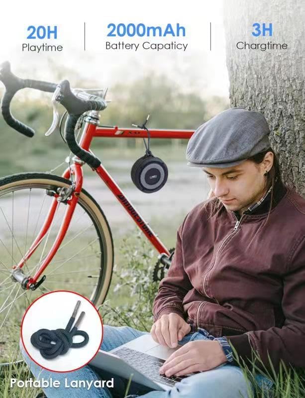 Bluetooth Shower Speaker, Soundace S6 IPX7 Waterproof Portable Speaker with Suction Cup Hook Lanyard TWS RGB Lights,Wireless Mini for Bike,Boating,Hiking Outdoor(Black)