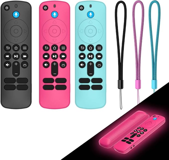[3-Pack] Silicone Remote Cover for Fire TV Stick HD 2024 / FireTV Stick 4K 2023, Anti-Slip Shockproof Protective Case for Firetv Stick 4K & Firetv Stick HD with Lanyard (Black+Sky Blue+Rose Red)