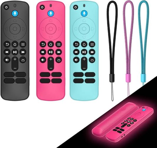 [3-Pack] Silicone Remote Cover for Fire TV Stick HD 2024 / FireTV Stick 4K 2023, Anti-Slip Shockproof Protective Case for Firetv Stick 4K & Firetv Stick HD with Lanyard (Black+Sky Blue+Rose Red)