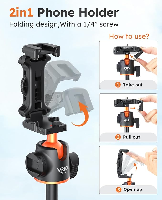 VRIG 57" Extendable Phone Tripod & Camera Tripod,3in1 Selfie Stick with Wireless Remote Shutter,360° Ball Head Cold Shoe Cell Phone Stand for iPhone/Gopro/Nikon Canon Camera