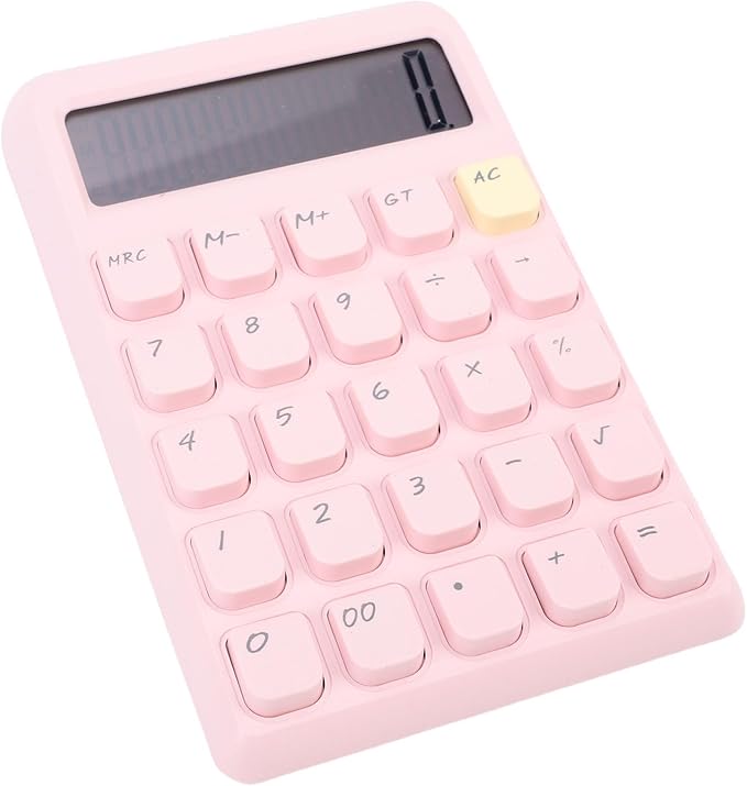 Pssopp Desktop Solar Calculator, Large 12-Digit Display Energy Efficient Tactile Press Keys Portable Standard Math Tool for Home Office Accounting (Pink)
