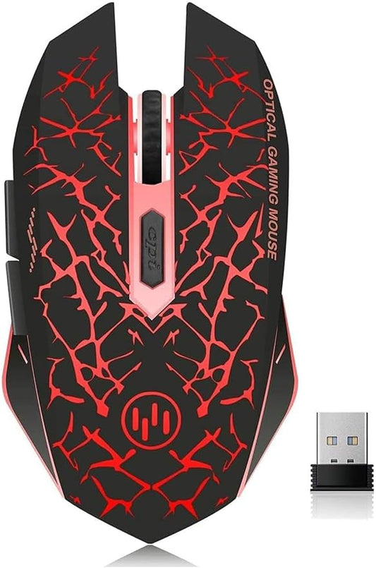 VEGCOO C12 Wireless Gaming Mouse,Rechargeable Mice Silent Click Cordless Mouse with 6 Buttons PC Gaming Mice Advanced Technology with 2.4GHZ Up to 2400DPI for PC Laptop (Red)