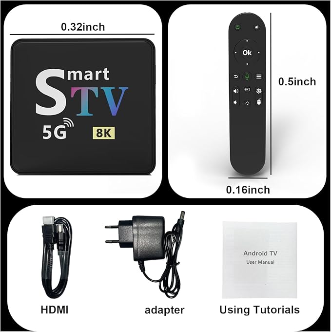 Streaming Media Player Converts Regular TV to Smart TV 4K Resolution Built-in Android 14.0 OS Quad-Core Processor WIFI6 Bluetooth Bluetooth Voice Remote 2GB+8GB Memory (M9-8K)