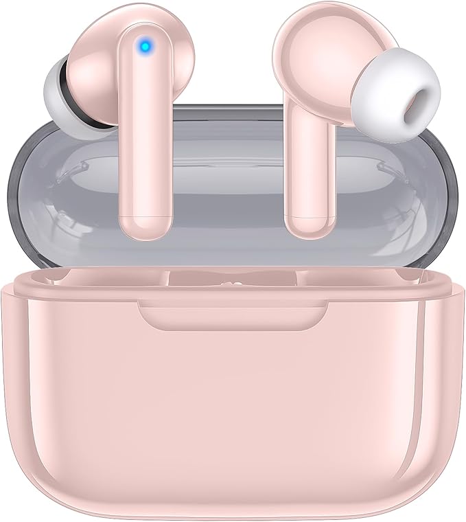 kurdene Wireless Earbuds, Bluetooth 5.3 in Ear Buds Light Weight Headphones with Deep Bass Sound,48 Hours Playtime Headset,Clear Calls Earphones with Mics for Sports Workout Pink
