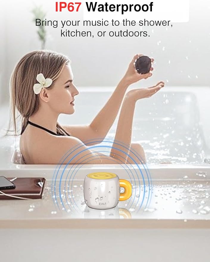 EWA Bluetooth Speaker, Mini Portable Bluetooth Speaker with Creative Cup-Shaped Design, IP67 Waterproof, Loud & Clear Sound, Ideal Gift for Desk, Travel & Holidays, A163 (White)