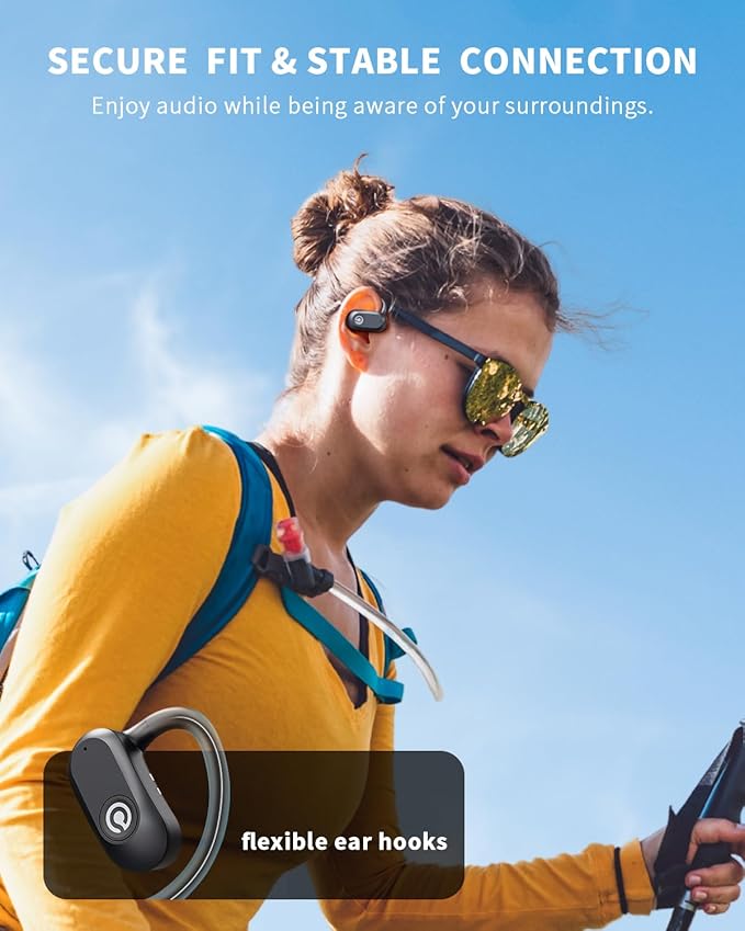 CXK Open Ear Earbuds Bluetooth 5.4 Bone Conduction Headphones, True Wireless Ear Buds with 60Hrs Stereo Sound, 0.27oz Lightweight Design Open Headphones with Mic, IPX6 Waterproof Fit Fitness, Black