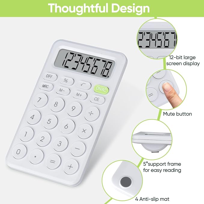 Basic 4 Function Calculator for Students and Office: Small, Portable, and Easy-to-use - Suitable for School and Office Essentials(White)
