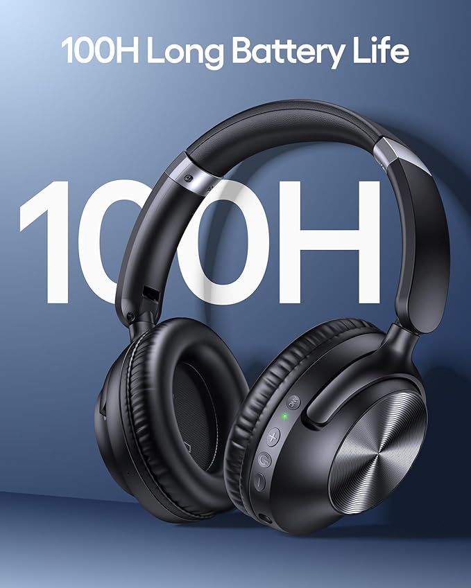 TAGRY Hybrid Active Noise Cancelling Headphones 100H Playtime Wireless Bluetooth Over Ear Headphone with Fast Charging Hi-Res Audio Comfort Earcups Headsets for Home Travel Office Phone PC Black