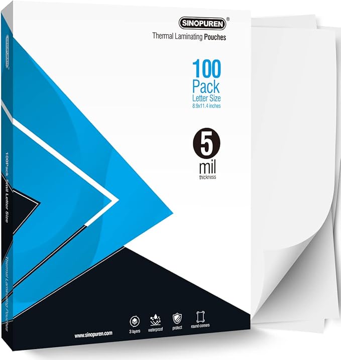 Thermal Laminating Pouches for Laminator, 5Mil Thickness, Letter Size Sheet 8.9×11.4inches, 100-pack, Clear