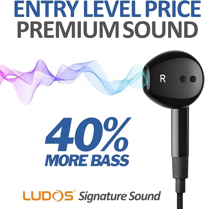 LUDOS FEROX Wired Earbuds in-Ear Headphones, 5 Year Warranty, Earphones with Microphone, Noise Isolation Corded for 3.5mm Jack Ear Buds for iPhone, Samsung, Computer, Laptop, Kids, School Students