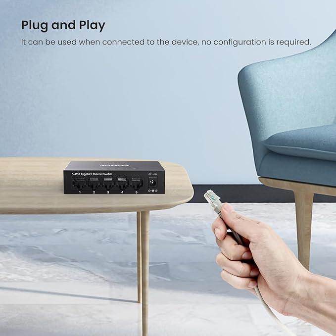 Tenda TEG1005D 5 Port Gigabit Switch, Unmanaged Ethernet Switch, Network Splitter with Traffic Optimization, Plug & Play, Fanless Metal Design Network Switch, Traffic Optimization(Grey)