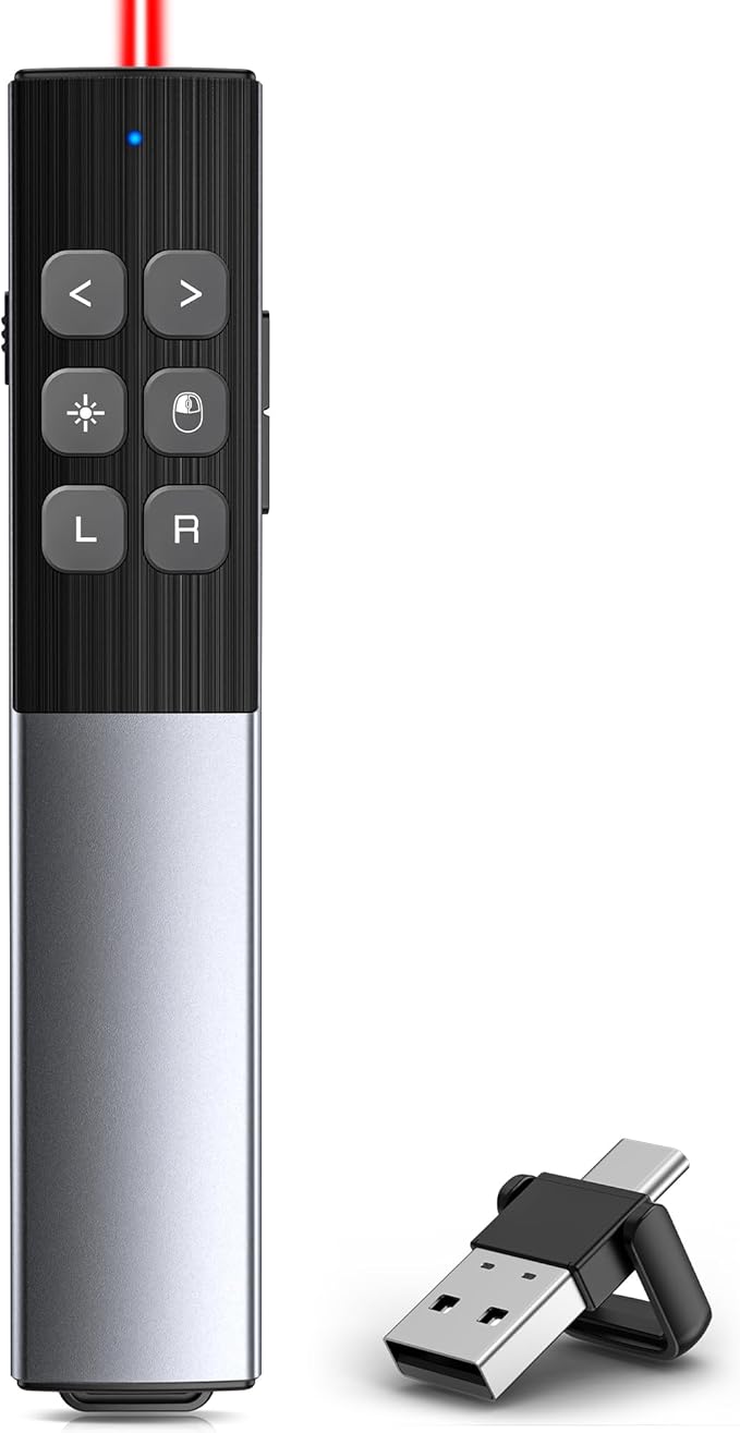 Wireless Presentation Clicker with Air Mouse, Gyro Volume & Ink Annotation – Rechargeable Remote for PowerPoint/Keynote on Mac, PC, Laptop