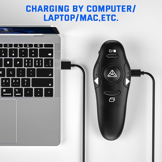 Presentation Clicker, Rechargeable Pointer, 2-in-1 USB Type C Powerpoint Clicker, Clicker for Powerpoint Presentations Slide Advancer, Presentation Clicker Wireless Presenter Remote Clicker