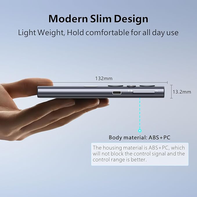 Norwii N95s BLE Presentation Clicker with Digital Pointer for PowerPoint Presentation on TV Screen and Projection Screen, Wireless Presenter Remote with Countdown Timer (Green Light-USB-A)