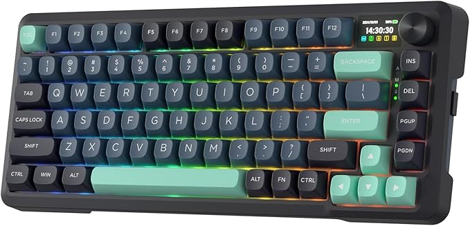 Redragon K724 PRO Wireless Gasket Gaming Keyboard w/Hype Screen & Knob, 81-Key Mechanical Keyboard, Easy-Control 1.14’’ TFT Info Display, 5-Layer Noise Dampening, Custom Linear Switch, Dark Jade Color