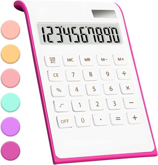 Hot Pink Calculator,UPIHO Hot Pink Office Supplies and Accessories, 10 Digits Solar Battery Basic Office Calculator, Desktop Calculator with Large LCD Display, Gifts for Coworkers