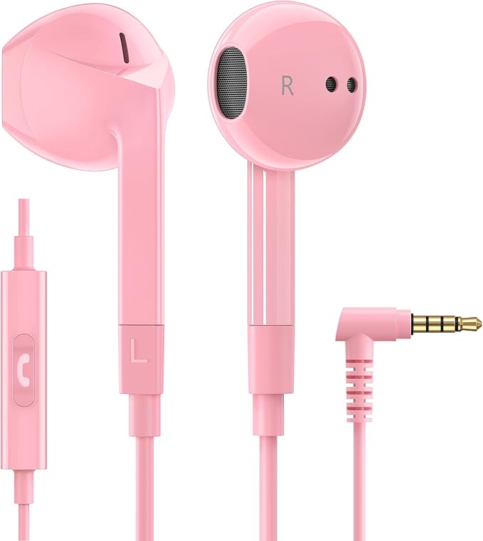 LUDOS FEROX Wired Earbuds in-Ear Headphones, 5 Years Warranty, Earphones with Microphone, Noise Isolation Corded for 3.5mm Jack Ear Buds for iPhone, Samsung, Laptop, Kids, School Students - Pink