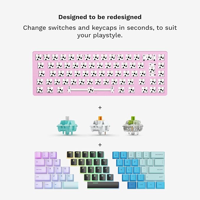 Glorious Gaming GMMK 2 Compact 65% Barebones (Frame Only) - Mechanical Gaming Keyboard Frame, Compact TKL Size (65%), Aluminium, Customisable, Per Key RGB, American QWERTY Layout - Pink