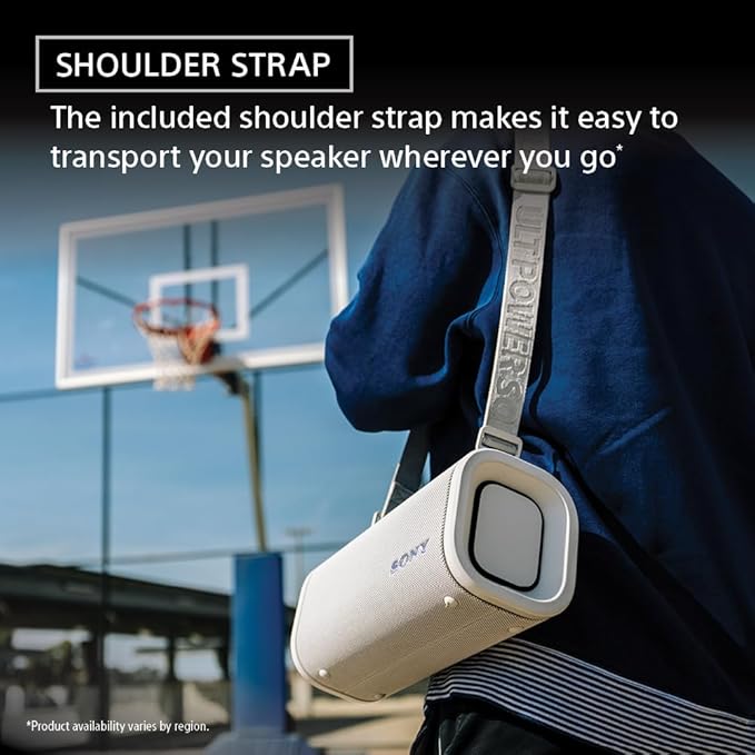 Sony ULT Field 5 Wireless Portable Bluetooth Speaker, IP67 Waterproof, Dustproof, and Rustproof with Enhanced Bass, 25 Hour Battery, 360° Party Light, and Shoulder Strap (SRSULT50W), Off White