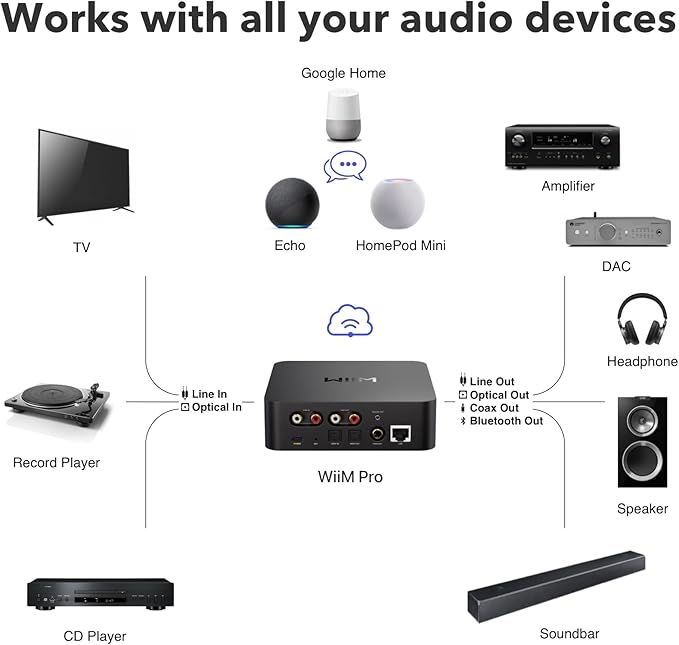 WiiM Pro AirPlay 2 Receiver, Google Cast Audio, WiFi Multiroom Streamer, Compatible with Alexa, Siri and Google Assistant, Stream Hi-Res Audio from Spotify, Amazon Music, Tidal and More