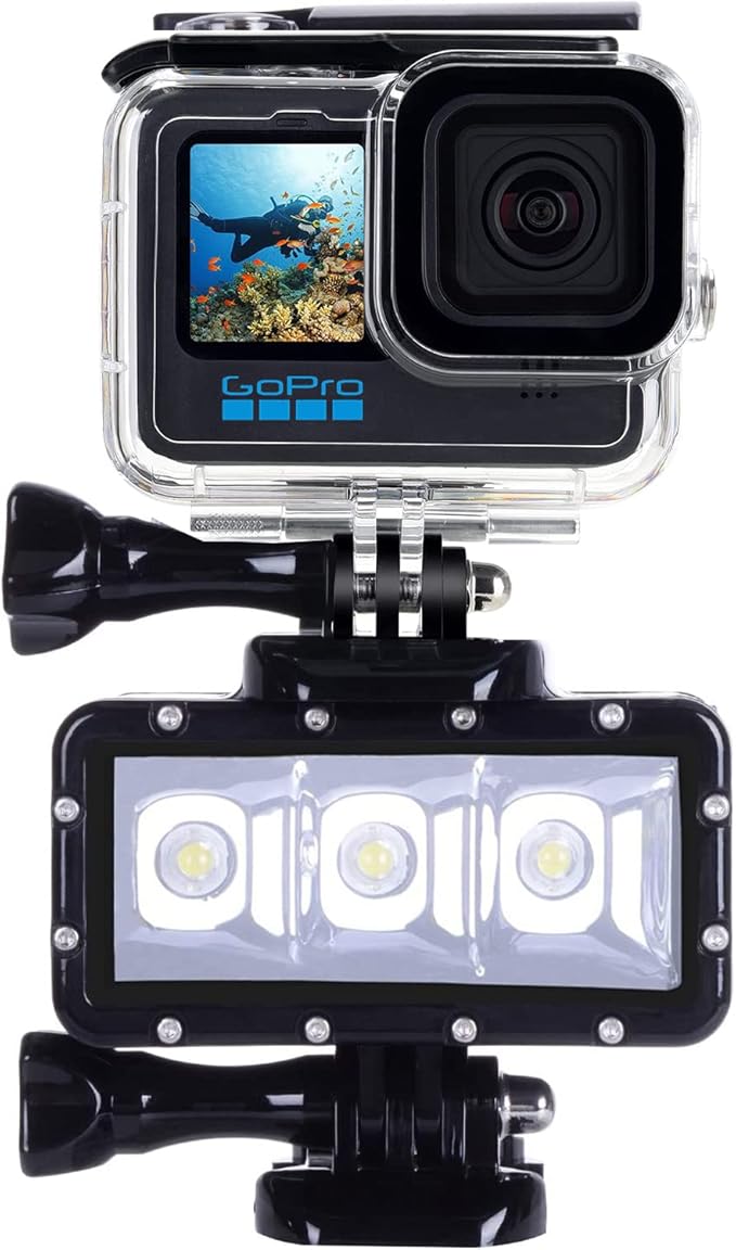 Suptig Diving Light - Waterproof Underwater Light for Gopro Hero 13/12/11/10/9/8/7/6/5/4/3/3+/Session/AKASO/DJI Osmo - 147ft (45m)