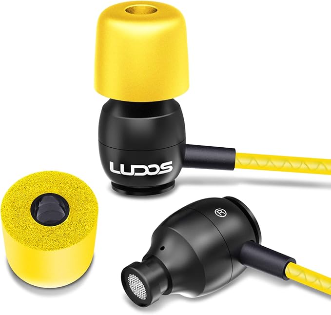 LUDOS Clamor Wired Earbuds in-Ear Headphones, 5 Years Warranty, Earphones with Microphone, Noise Isolating Ear Buds, Memory Foam for iPhone, Samsung, School Students, Kids, Women, Small Ears - Yellow